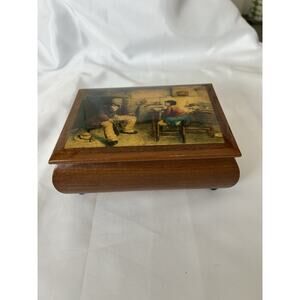 Beautiful Vintage Reuge Music Box W/ Detailed Scene Of Fiddler On The Roof.